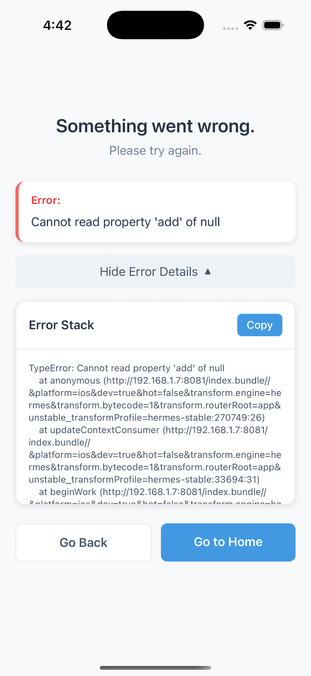 Error Fallback Screen